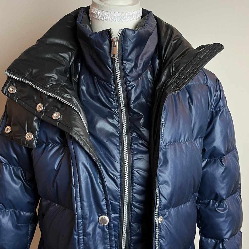 Marc New York Andrew Marc Navy Blue Down Feather Puffer Coat Hooded Parka Small